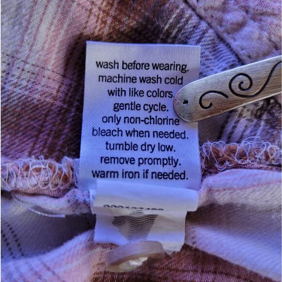 Mudd Womens Plaid Button Hoodie XS Rust Pink Gray Lightweight Cotton Modal - Picture 10 of 10